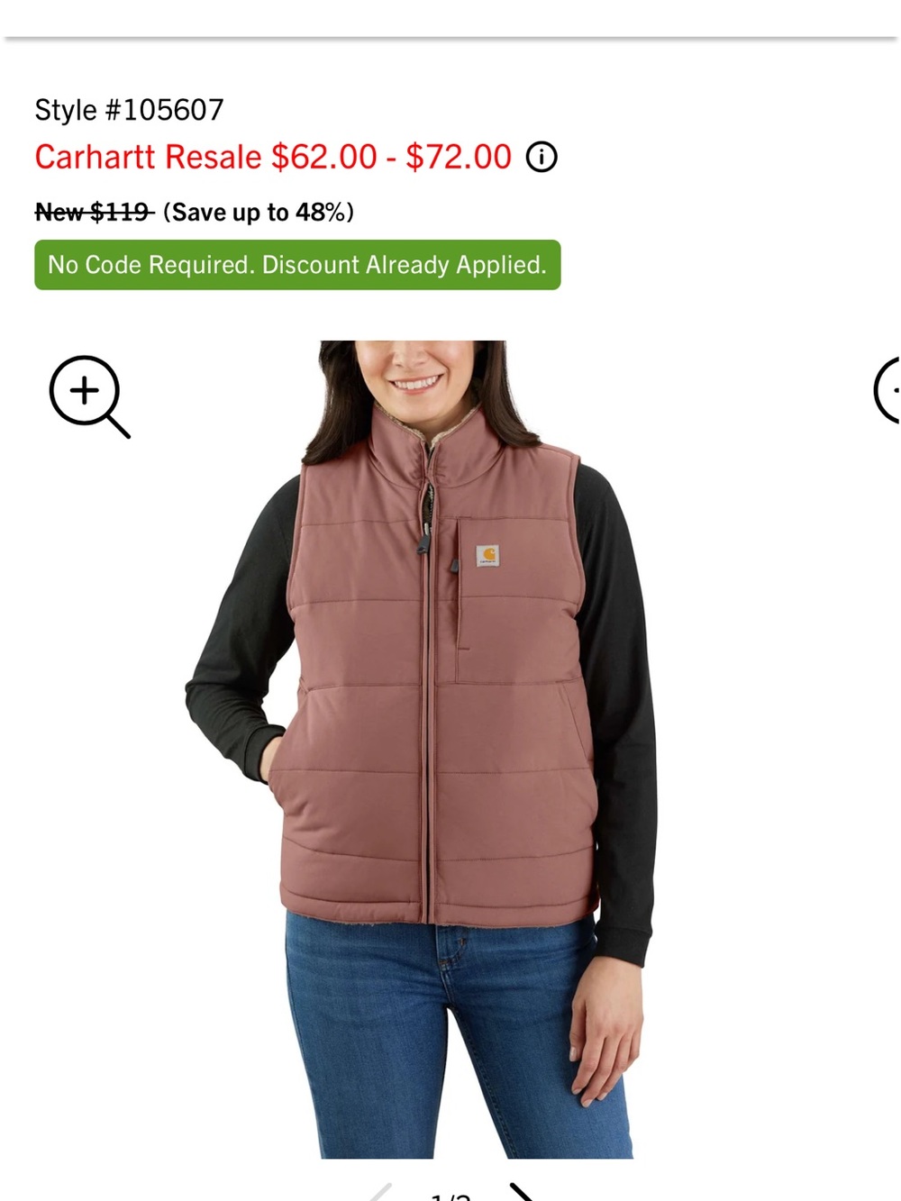 Carhartt Women's Quilted Vest — Rose Mauve